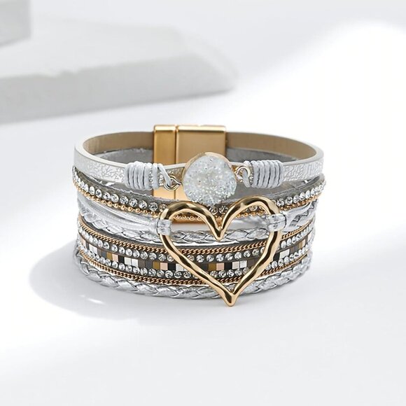 Leopard Leather Wrap Bracelet Women Boho Multi-Layer Pearl Crystal Jewelry - Picture 4 of 7